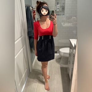 Coral Denim Scoop Neck Above the Knee Three-Quarter Length Sleeves Dress